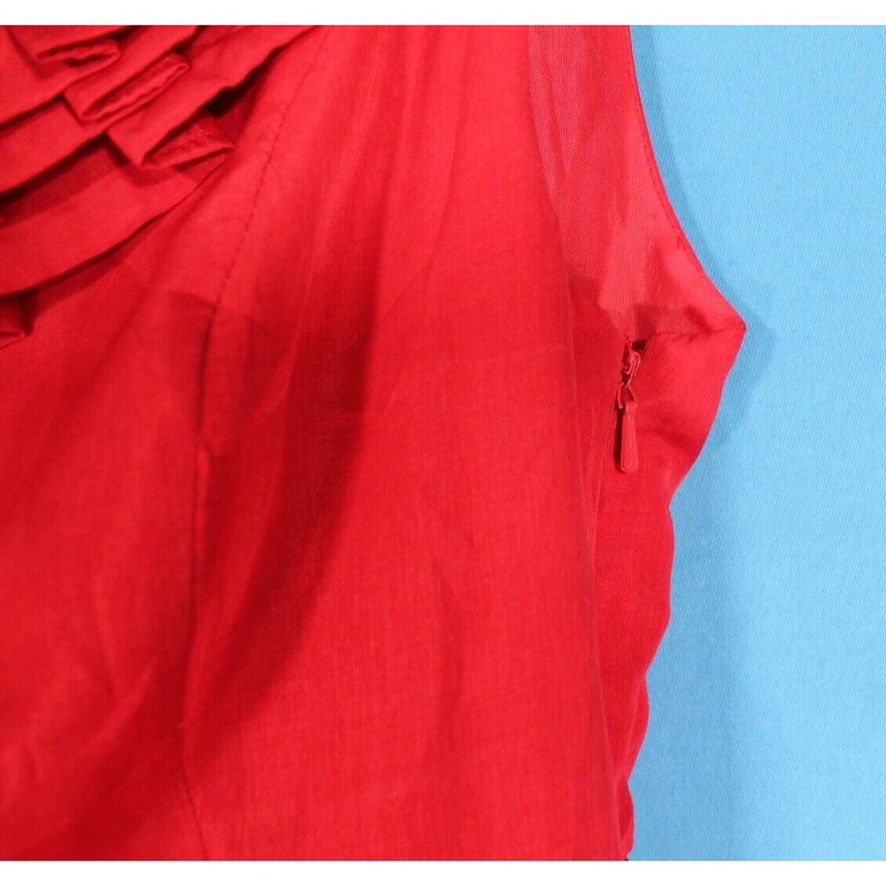 THE LIMITED Lined SATIN Red RUFFLE ONE-SHOULDER Pockets PLEATED Sheath Dress S - Picture 4 of 7